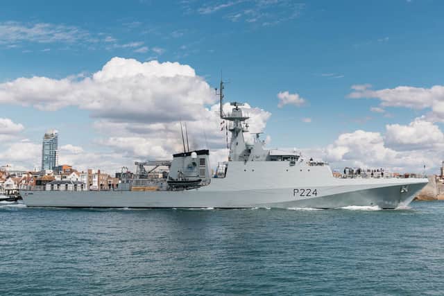 HMS Trent pictured leaving Portsmouth