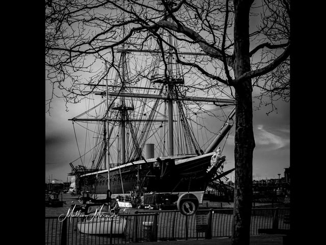 Great view from the bench at The Hard. HMS Warrior