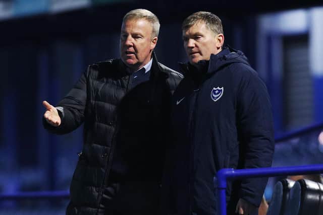 Pompey boss Kenny Jackett and assistant Joe Gallen. Picture: Joe Pepler