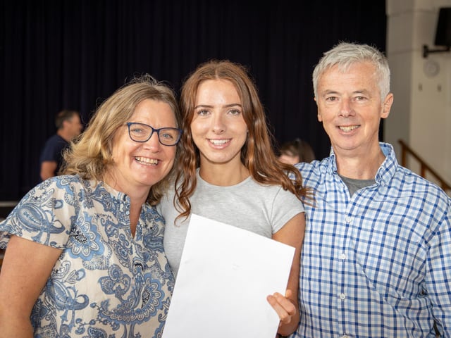 Students found out their A Level results this morning at Portsmouth High School as they prepare for their next steps in education.Pictured - Maia, 18 with Mum and Dad, heading to Cardiff University to study Politics and International Relations. Photos by Alex Shute
