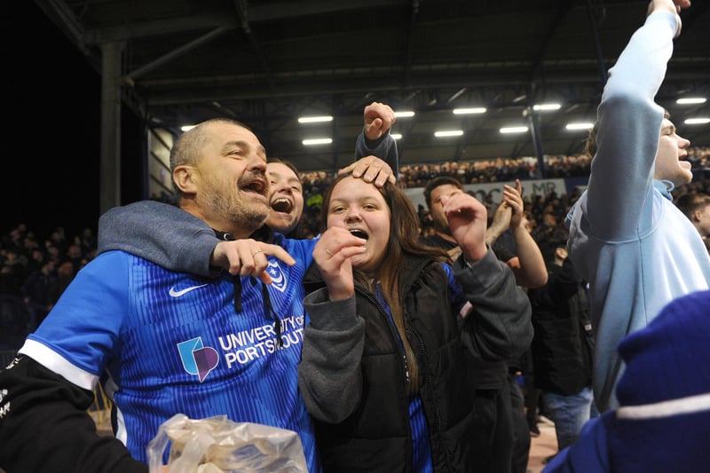 Delighted fans at Fratton ParkPicture: Sarah Standing (160424-7691)