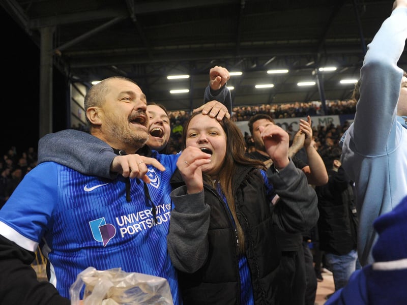 Delighted fans at Fratton ParkPicture: Sarah Standing (160424-7691)