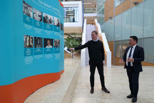 Alan Mak MP with Jan Löwe, Director of the Medical Research Council Laboratory of Molecular Biology, at Cambridge Biomedical Campus