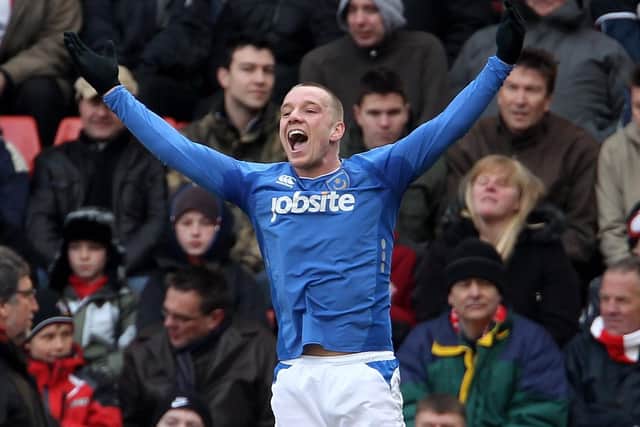 SOUTHAMPTON, ENGLAND - FEBRUARY 13:  Jamie O'Hara of Portsmouth jumps for joy after scoring during the FA Cup sponsored by E.ON fifth round match between Southampton and Portsmouth at St Mary's Stadium on February 13, 2010 in Southampton, England.  (Photo by Phil Cole/Getty Images)