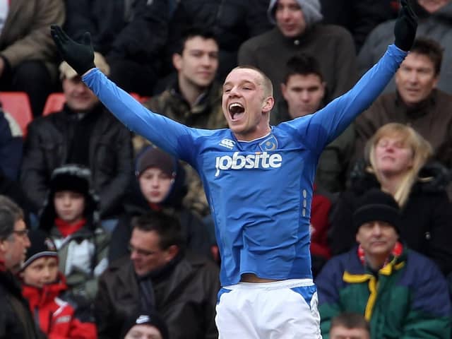 SOUTHAMPTON, ENGLAND - FEBRUARY 13:  Jamie O'Hara of Portsmouth jumps for joy after scoring during the FA Cup sponsored by E.ON fifth round match between Southampton and Portsmouth at St Mary's Stadium on February 13, 2010 in Southampton, England.  (Photo by Phil Cole/Getty Images)