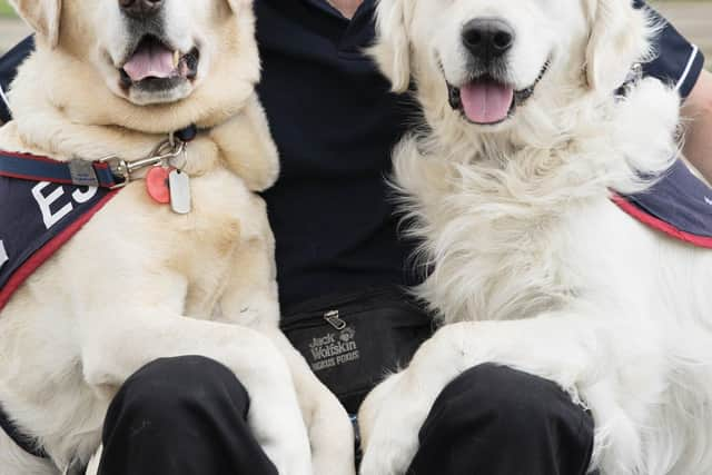 Founder of Hounds for Heroes Allen Parton with EJ and Rookie. Picture by Andy Bate Photography