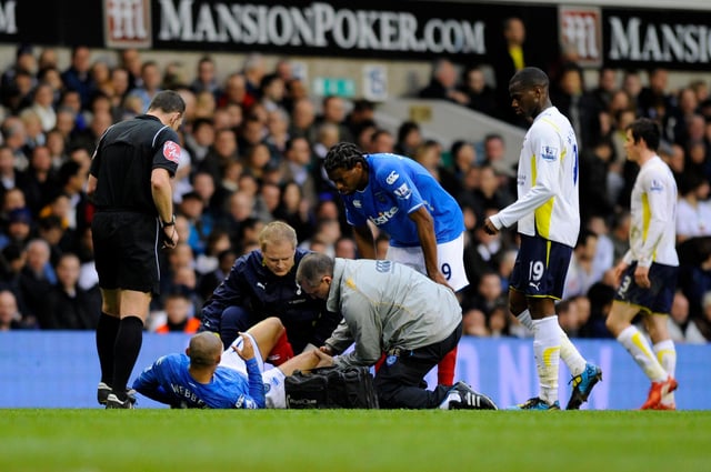 Danny Webber suffered an ACL injury to his right knee at White Hart Lane - 16 days before Pompey's FA Cup semi-final with Spurs. Picture: Allan Hutchings