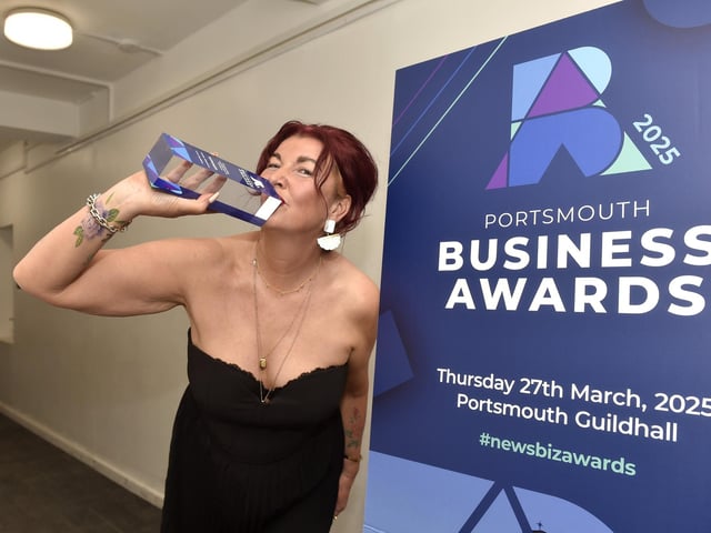 Lulu Whitmore celebrates winning the Outstanding Contribution to Business award.  Picture: Sarah Standing (270325-1372)
