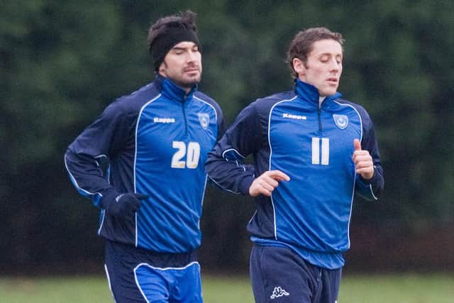 Richard Hughes (left) and Michael Brown continued to train with Pompey, despite their contract situations preventing them playing for six months. Picture: Robin Jones