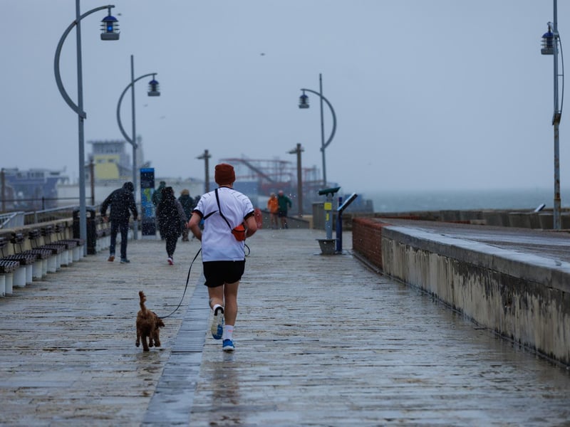 It was a quieter day than expected in Southsea and Old Portsmouth with only a few hardy walkers and runners venturing out into the wind and rain.