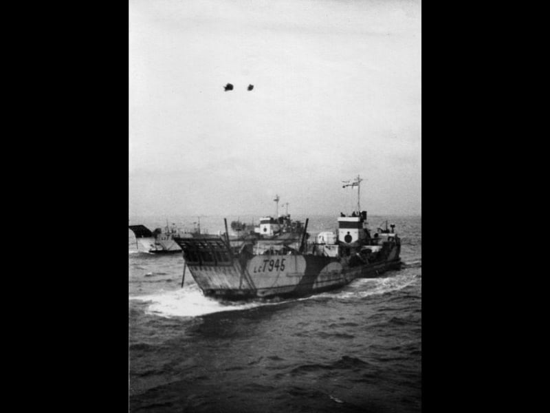 Landing Craft, Tank (LCT) 945 at sea, en route to D-Day. On D-Day this craft landed tanks of 27th Armoured Brigade at Sword Beach. Photo by Lieutenant Phillips William Doleman Winkley of LCT 979.