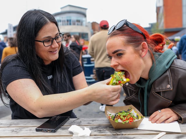 Charyle Mercer, left, and Emily Brett. British Street Food awards at Gunwharf Quays, Portsmouth Picture: Chris  Moorhouse (080624-17)