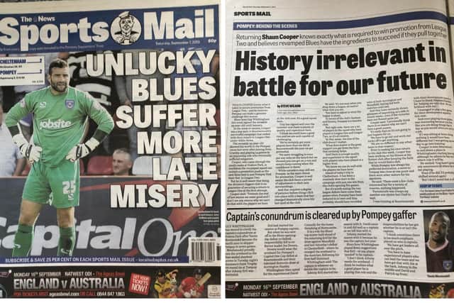 The Sports Mail from September 2013 where Pompey conceded late on to draw 2-2 in their first ever EFL game with Cheltenham.