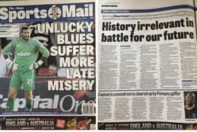 The Sports Mail from September 2013 where Pompey conceded late on to draw 2-2 in their first ever EFL game with Cheltenham.