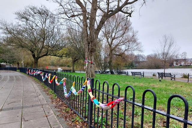 The railings and tree at Baffins pond have also been given a colourful woollen decoration