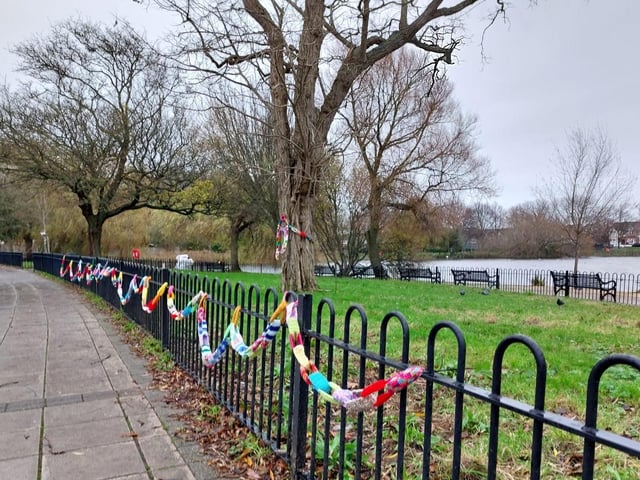 The railings and tree at Baffins pond have also been given a colourful woollen decoration