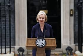 Prime Minister Liz Truss making her resignation statement outside 10 Downing Street. Picture: Kirsty O'Connor/PA Wire