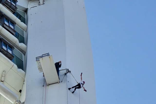 One of the team mid abseil.