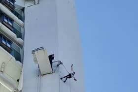 One of the team mid abseil.