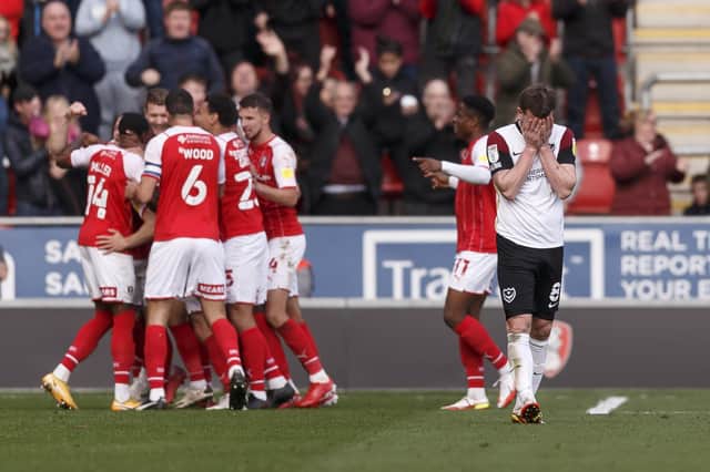 Ryan Tunnicliffe is dejected after a third goal in eight minutes hands Rotherham a 4-1 lead on Saturday. Picture: Daniel Chesterton/phcimages.com