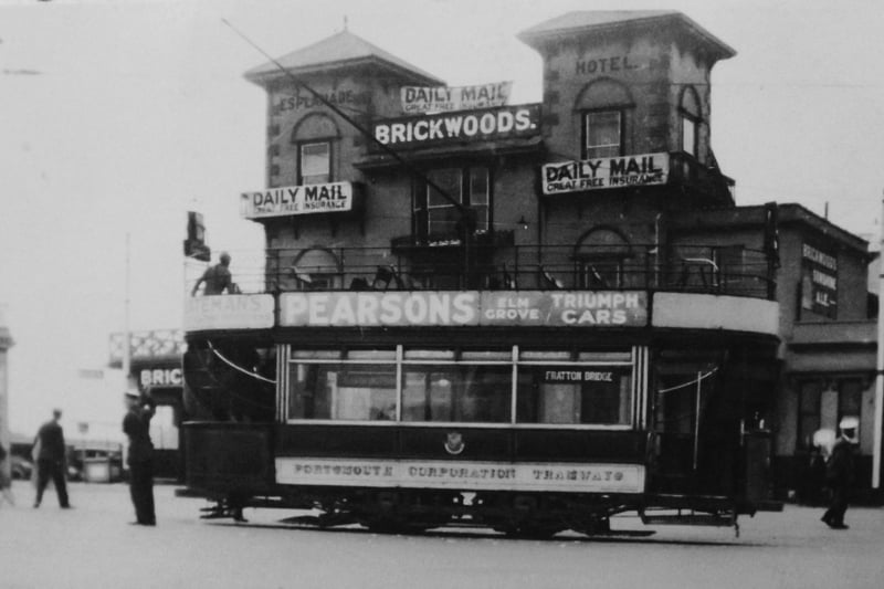 Outside the Esplanade Hotel at Clarence Pier pre 1936. The area where the trams terminated at the end of Pier Road, Southsea.