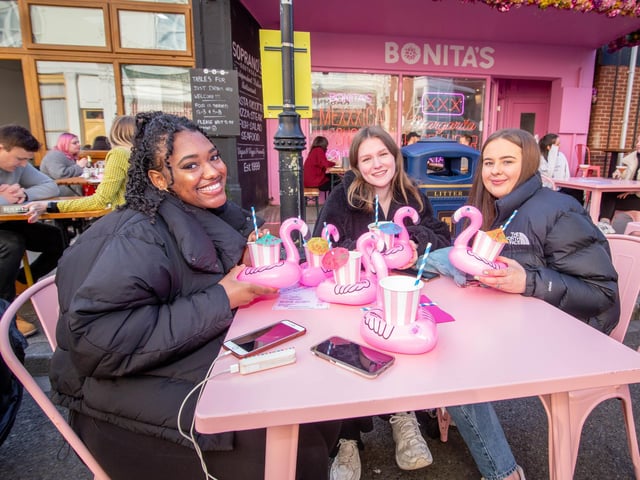Bonita's, on Palmerston Road, offers a bottomless brunch every Saturday and Sunday. The brunch includes a three course Mexican menu with tacos, nachos, quesadillas and churros. It also includes 90 minutes of bottomless prosecco, Bellini's, Bloody Marys and frozen margarita's all for £35. A late Saturday brunch is £39.50 and non alcoholic is £25.
Pictured: Ryly Mason, Annalise parker and Hayley Purrington at Bonitas, Southsea