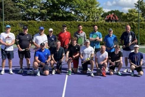 The 16 players who appeared in the Warsash 1sts v  CourtX 1sts and Warsash 3rds v  CourtX 4ths matches. Back (from left): Keith Evans, Simon Troke, Ozzy Goligic, Bob Puncher, Rob Fairall, Matt Pond, Matt Savage, Chris Little, David Marsh. Front: Ryan Anders, Tim Clark, Bill Eales, Nigel Banton, Antonio Petrella, Tim Gale, Chan Sheng