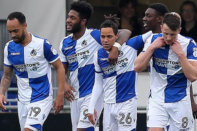Kyle Bennett, centre, had a frustrating time at Bristol Rovers following his January 2018 switch from Pompey