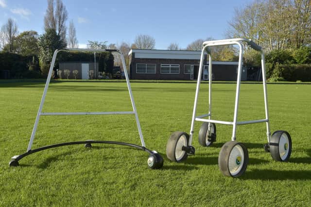 Members of the Bridgemary Bowling Club have come together to recycle zimmer frames and crutches to adapt them into usable mobility aids to help keep older people playing bowls despite mobility issues.
Picture: Sarah Standing (171122-6484)