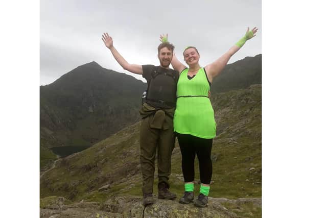 Kim Gath with boyfriend Gareth Horton on Mount Snowdon in August 2019 after losing 4st