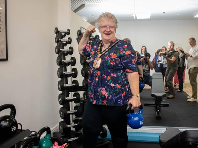Mayor of Havant Rosy Raines enjoys a little exercise after opening the new Horizon Wellbeing Hub at Meridian Shopping Centre, Havant. Picture: Habibur Rahman
