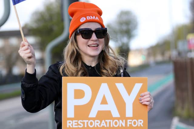 Dr Adriela Saine Sandulache on the picket line outside QA Hospital on Thursday.
Picture: Chris Moorhouse