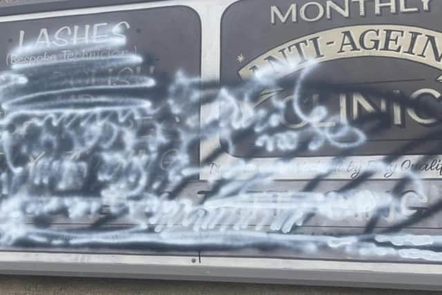 The shopfront has been repeatedly vandalised over a seven month period.