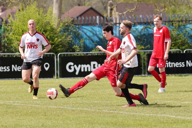 AFC Stubbington score one of their six goals in the Oscar Owers Cup final against Rowner Rovers. Picture: Kevin Shipp