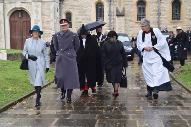 Dignitaries leave the cathedral following the annual Seafarers' Service in Portsmouth. Photo: Tom Cotterill