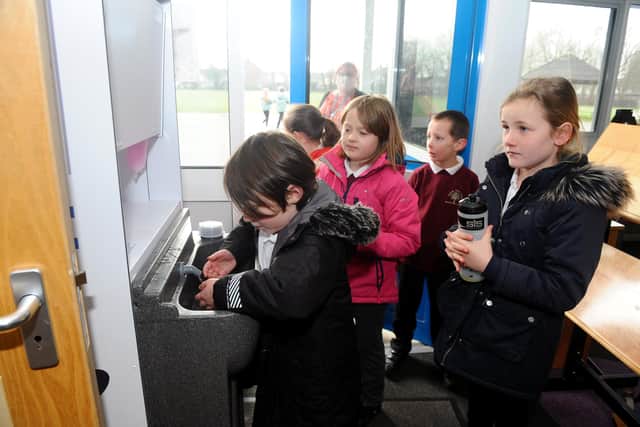 Rowner Junior School pupils washing their hands before they start their lessons.

Picture: Sarah Standing (080321-4514)