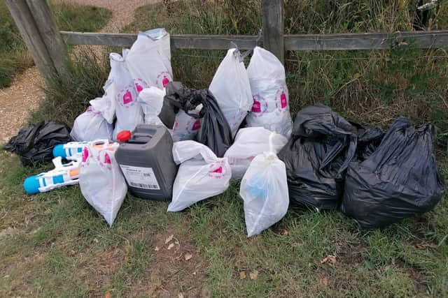 More than ten bags of rubbish - as well as a full 20 litre container of engine fluid - was found in a Warsash beauty spot by a new litter picking group