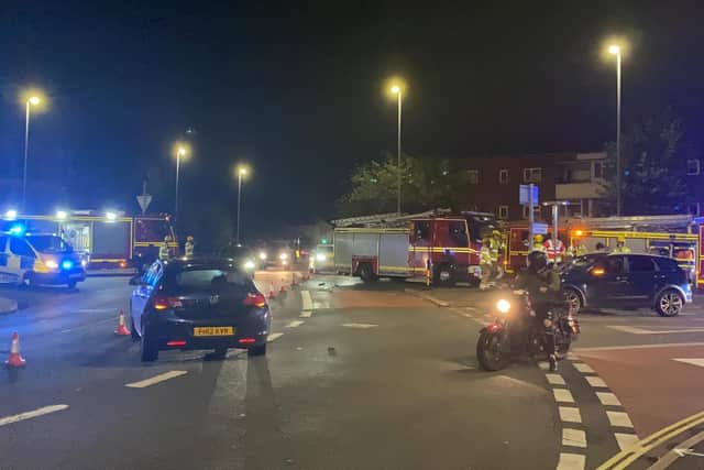 Several police vehicles and three fire engines were dispatched to deal with the two-car collision in Hilsea.