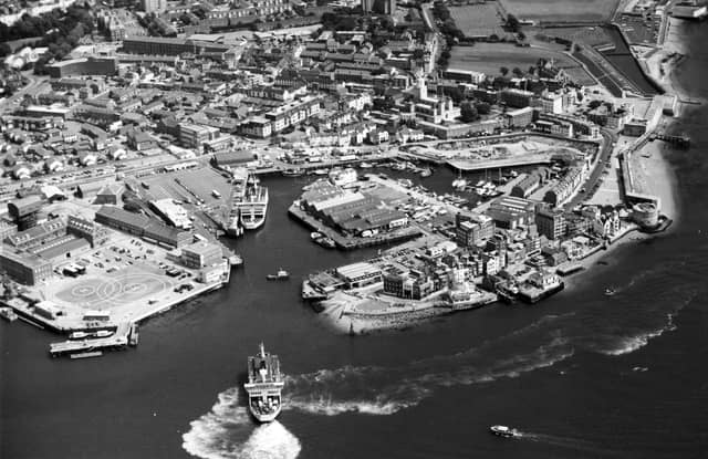 Aerial view of Old Portsmouth in the 1990s