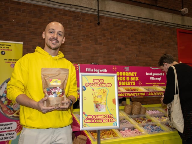 Ryan Taylor of Laces & co Gourmet Pick and Mix showcasing what he has to offer 

Photos by Alex Shute