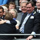 Harry Redknapp embraces owner Sacha Gaydamak following Pompey's FA Cup final triumph in May 2008, with chief executive Peter Storrie looking on. Picture: Nick Potts