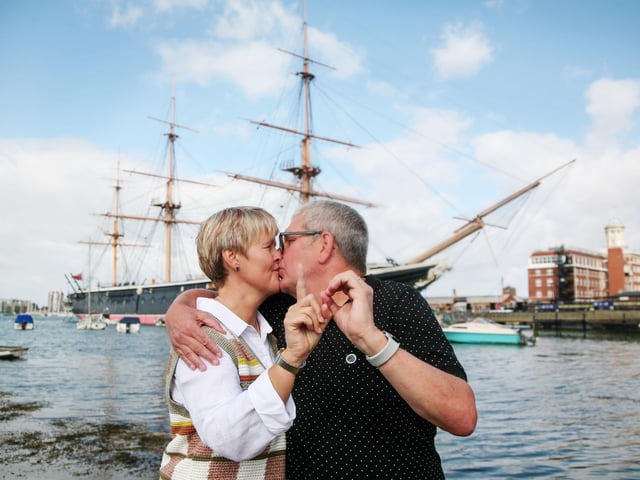 Martin and Angela celebrate their 10-year wedding anniversary by returning to their wedding venue, HMS Warrior.