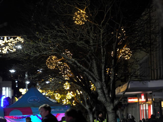 Christmas lights in Palmerston Road, Southsea, were switched on during the evening of Thursday, November 21, 2024. Picture: Sarah Standing (211124-8857)