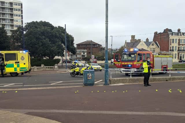 A motorbike and pedestrian have crashed in Clarence Esplanade, Southsea, Portsmouth, on November 8. Picture: Emily Turner