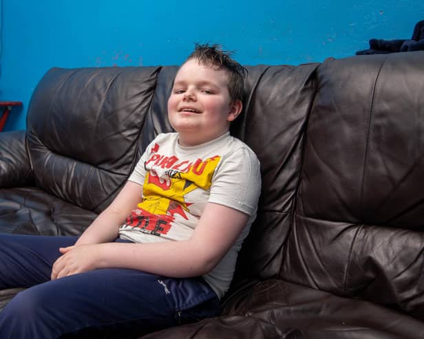 Alex Hoare has a very rare incurable genetic disease called Neurofibromatosis type 2

Pictured: Alex Hoare 10 at his home

Picture: Habibur Rahman