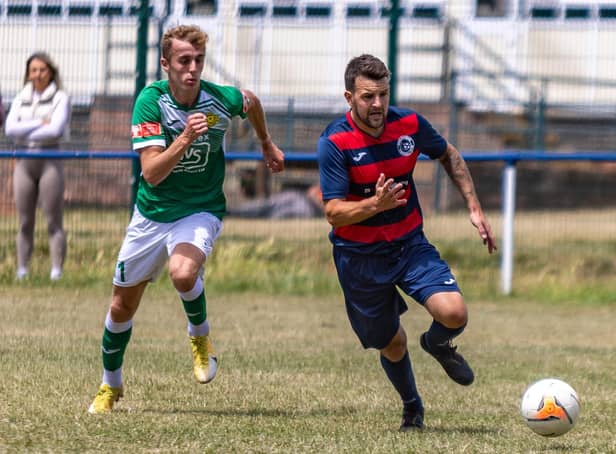 James Franklyn, left, made his first appearance for Moneyfields since early February in the pre-season friendly win at Paulsgrove. Picture: Mike Cooter