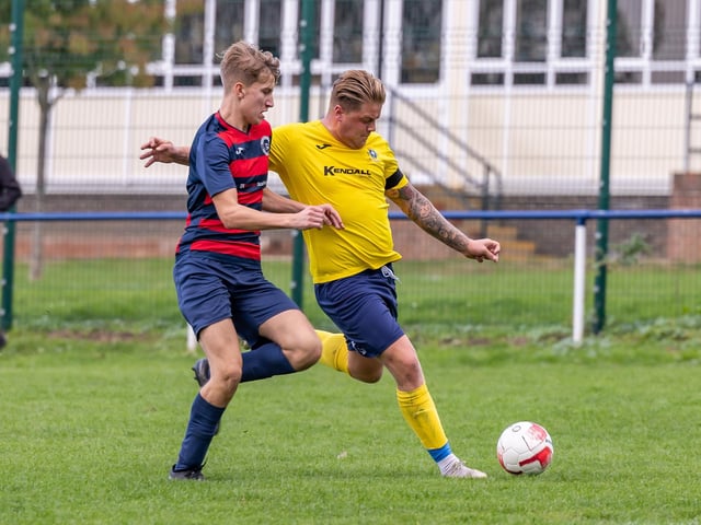 Paulsgrove (red/blue) v Baffins Milton Rovers Reserves. Picture: Mike Cooter