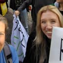 Clare Seek (left) at the Fixfest 2022 protest in Brussels, Belgium