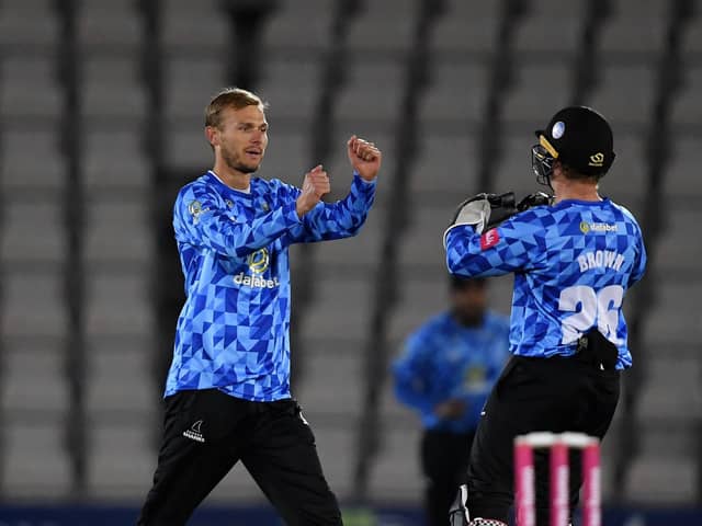 Danny Briggs, left, has been recalled by England after an absence of over seven years. Photo by Alex Davidson/Getty Images.