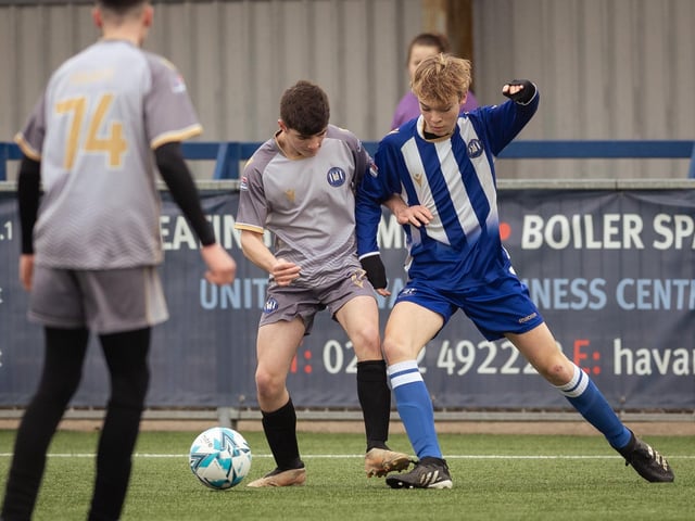 Action from the U15 Campbell McFaull Invitation Cup final between Hayling St Andrews Blue and Hayling St Andrew White. Picture: Keith Woodland (260221-383)